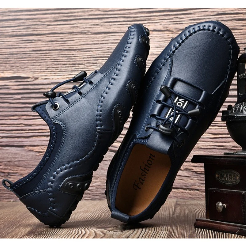 

Мужская повседневная обувь из коровьей кожи Белые кроссовки Уличная обувь Мужские лоферы Винтажные дизайнерские туфли без шнуровки на плоской подошве для отдыха Большие размеры 38-47