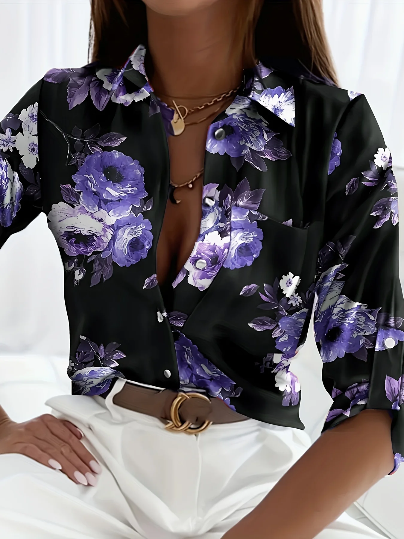 Comfortable Women\'s Shirt Pointed Collar Fashion Lady Shirt Korean Texture Printing Peplum Long Sleeve Blouse 2023 Autumn