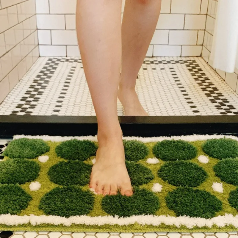 Moss Plush Carpet, Tufted Toilet Entrance, Absorbent Floor Mat, Household Thickened Anti Slip High and Low Furry Floor Mat