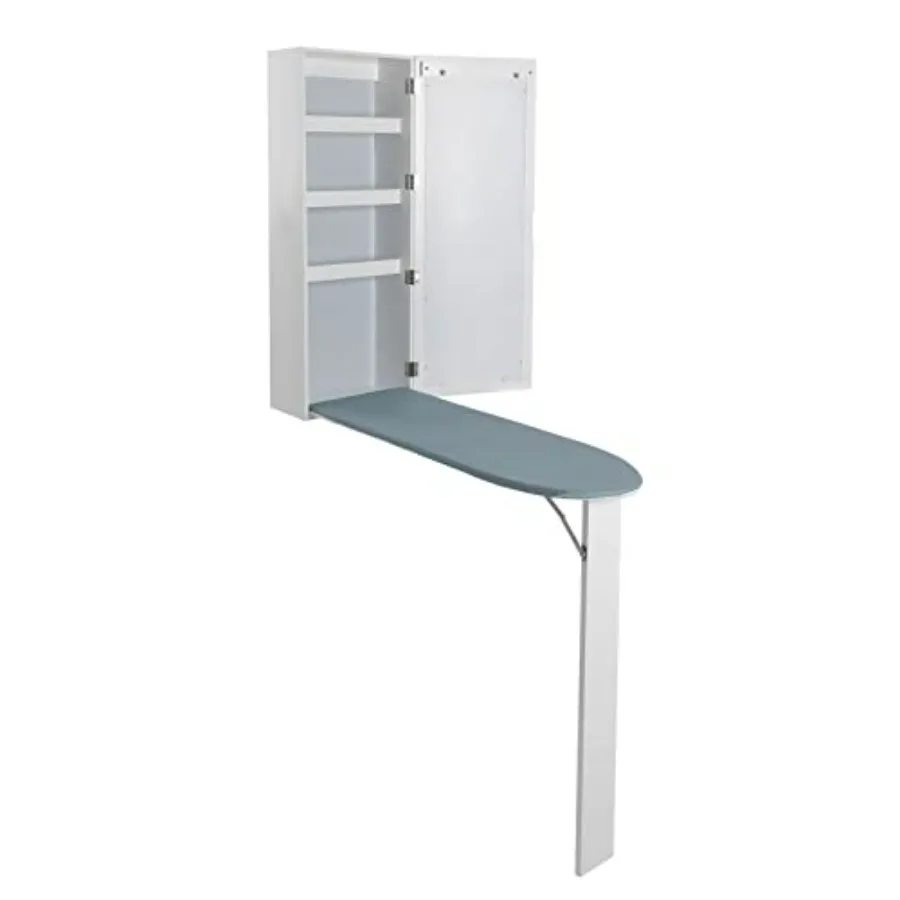 

Wall Mount Ironing Board Cabinet, Built in Ironing Board with Storage, Mirrors, Support Leg, Space-Saving, for Sewing Room, Bedr
