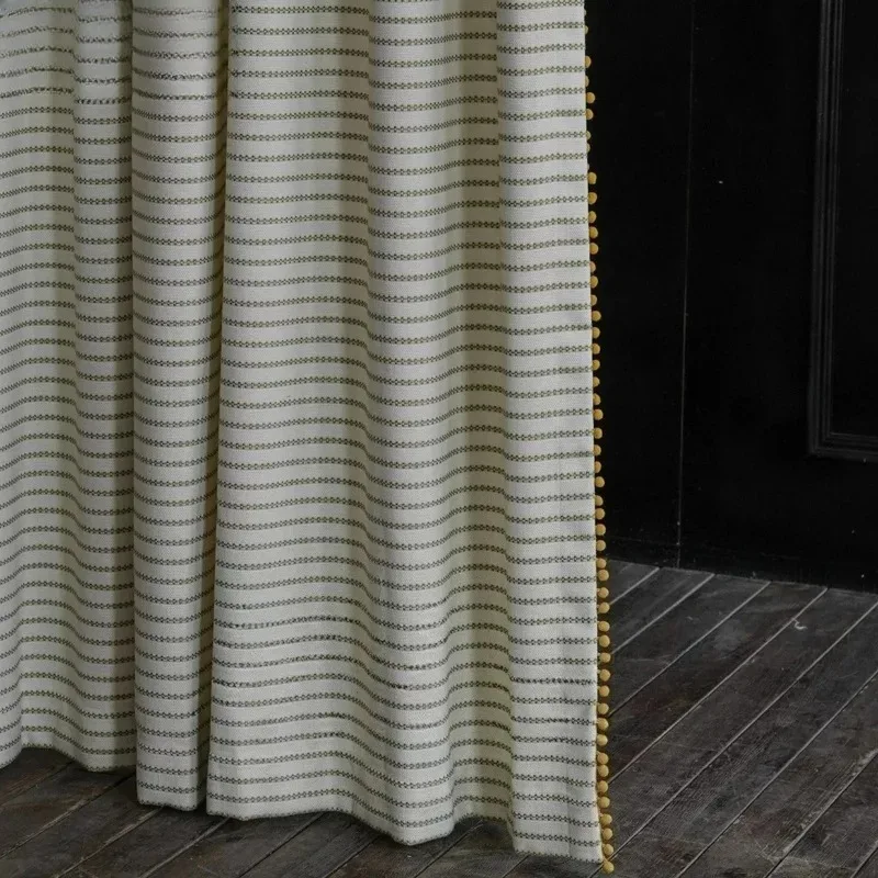 Green Striped Children's Room Chenille Jacquard Thickened Curtains for Living Room Bedroom Curtains Balcony Customization