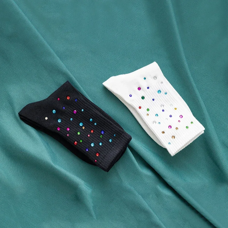 الماس سباركلي الجوارب النساء الشتاء بريق الجوارب تنفس جوارب لامعة الإناث حجر الراين الجوارب فضفاضة Calcetines Mujer