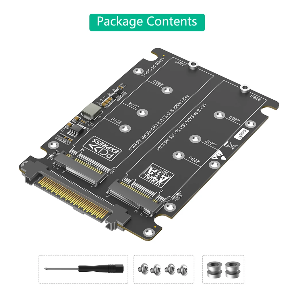 Dual M.2 Key B+M auf U.2 SFF-8639 Adapter mit Kunststoffgehäuse für M.2 NVMe Key M & SATA SSD M2 auf U.2 SFF8639/SAS Konverterkarte – Detail 17