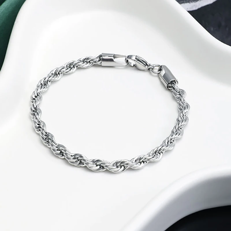 Silver Color Twist Rope Warp Stainless Steel Chain Bracelet Men Women Hand Link 3/4/5/MM Trendy Hip Hop Party Gift Jewelry