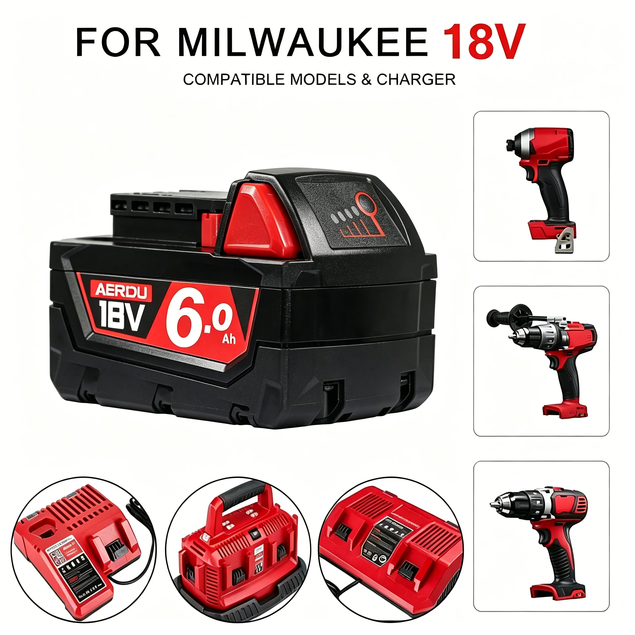 

18V 5Ah/6Ah Battery for Milwaukee M18, 100% Real Capacity Li-ion Power Tool Battery, 1-Pack/2-Pack Available