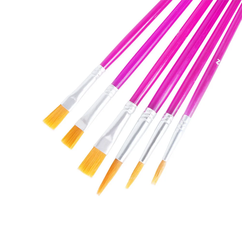 

6Pcs Oil Painting Brush Set Nylon Plastic Rod Round Pointed Tip for Nail Art Watercolor Acrylic Cake Carving Tools