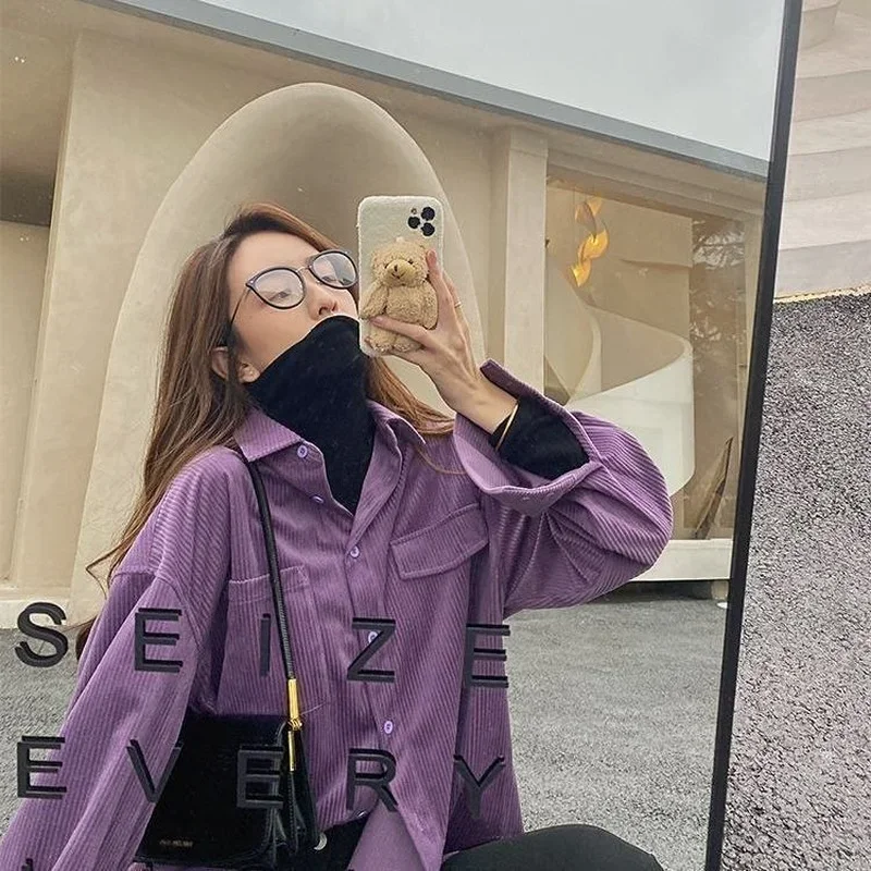 

Shirts Women Streetwear Retro Stylish Loose Korean Style Casual All-match Holiday Clothing Young Students Female Spring Pockets