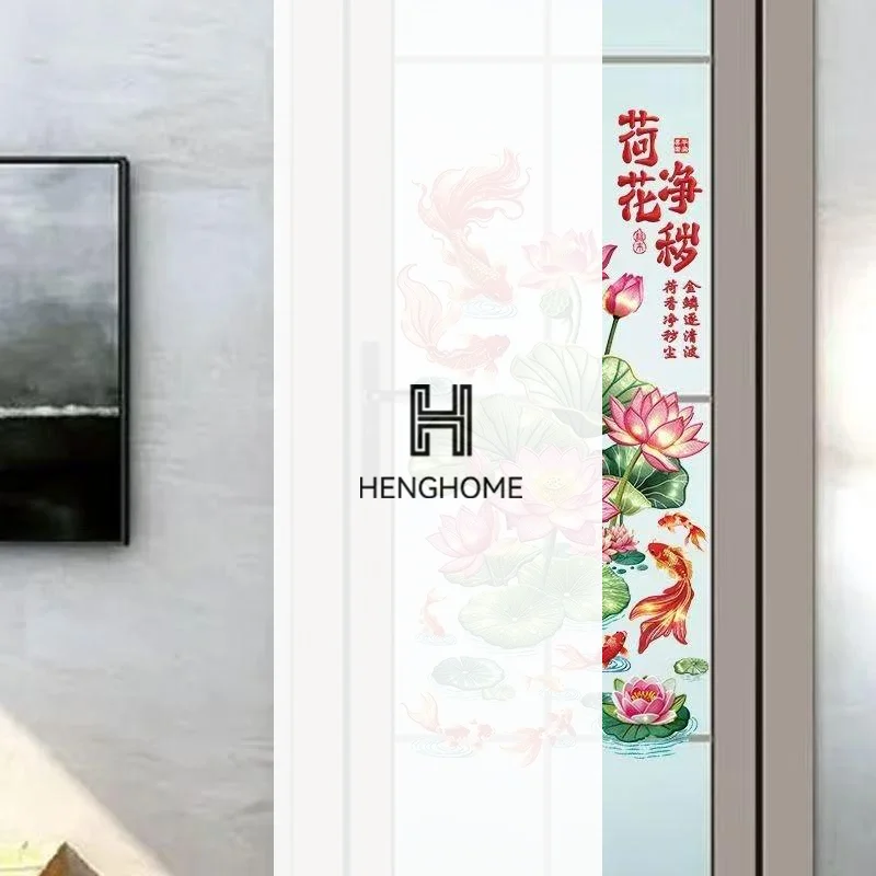 2Pcs Anti-static Flower Koi Sticker Chinese Style Golden Lotus Wall Sticker 3D Effect Decorative Sticker