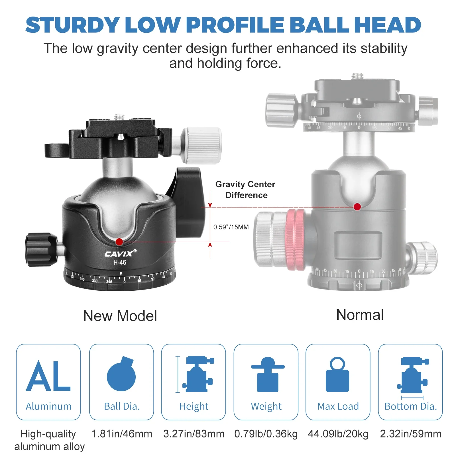 Professional Mini Adapter Metal Light Weight Heavy Duty Heads For Tripeds Camera Mount Screws Tripod 46MM Ball Head