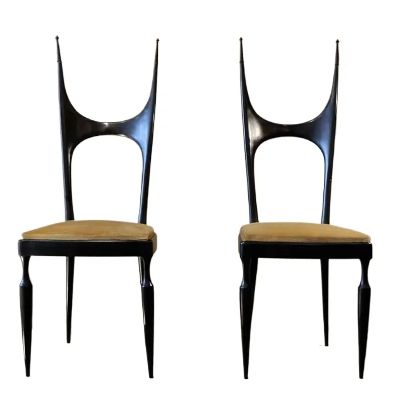 كرسي طعام من الخشب الصلب في العصور الوسطى، كرسي عالي الظهر لغرفة نموذجية بسيطة وحديثة