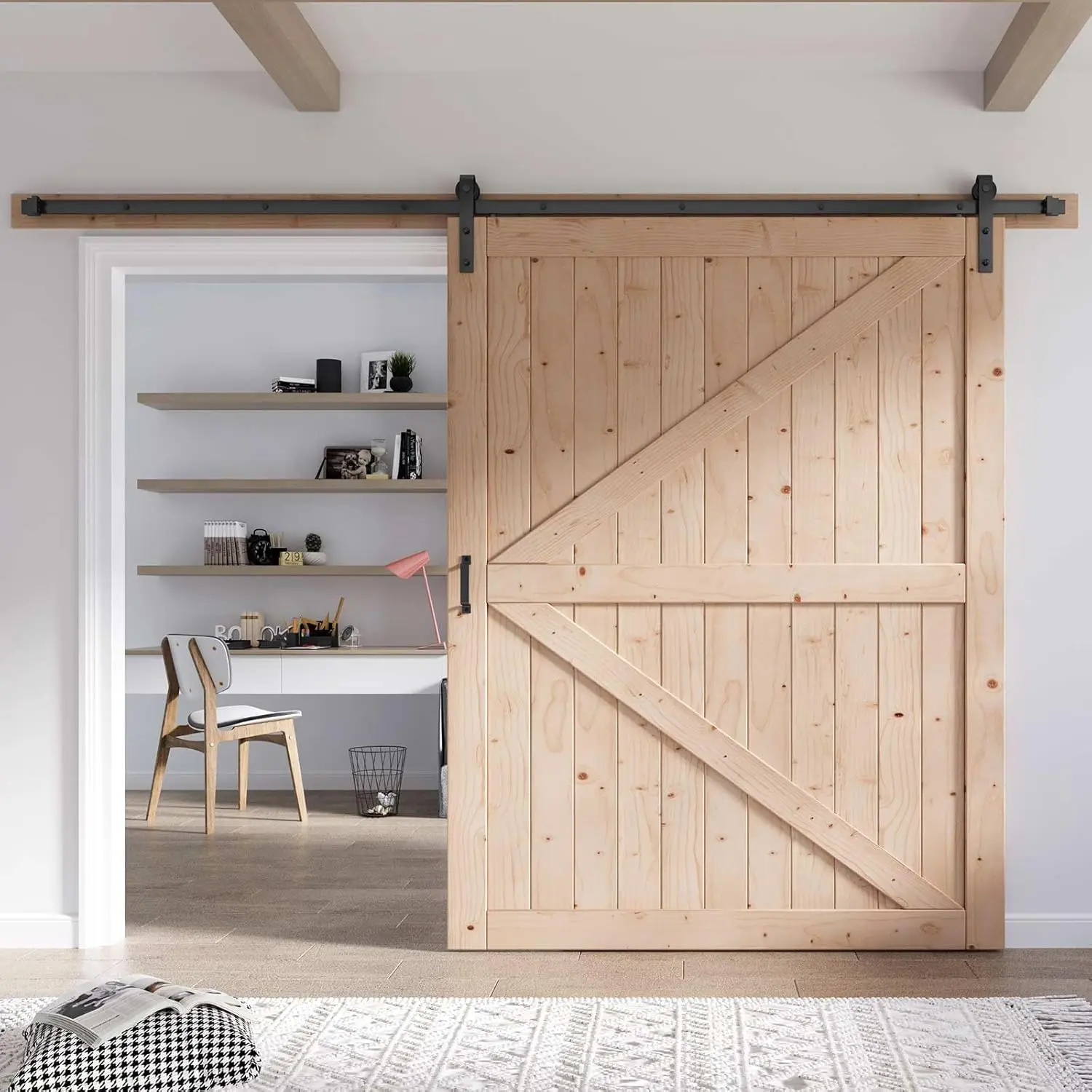 60in x 84in Wood Barn Door with 10FT Door Hardware Kit Included K Shape Solid Spruce Wood Panel Need to