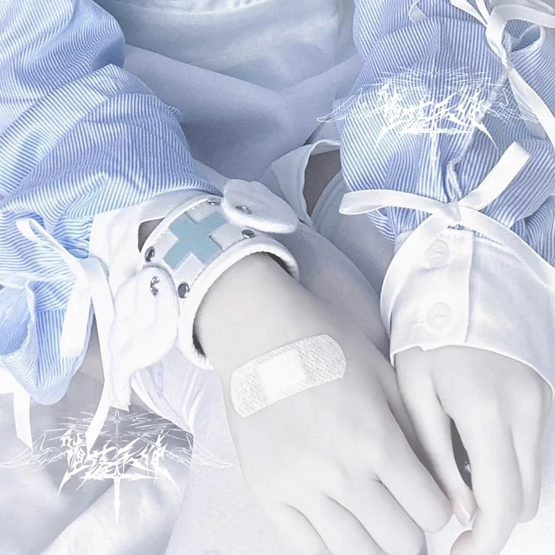 Original Handmade Gothic Y2K Bangle Lolita Girl Harajuku Subculture Wings Punk Bracelet Watercolor Medical Angel Wings Bracelet