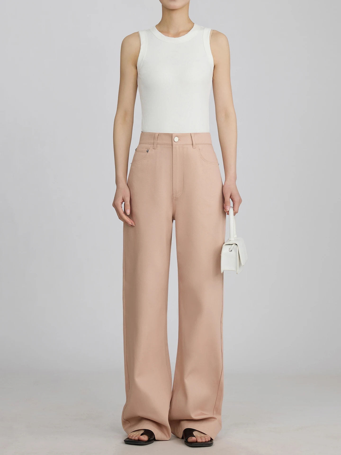 

New Spring Summer Pink Vintage Color Slimming Beautiful Jeans Extended Straight Leg Wide Leg Pants Women High Waist Cotton