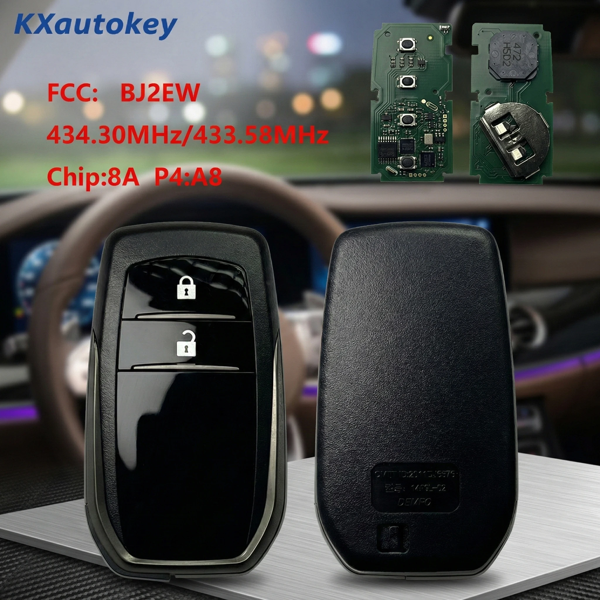 

KXK007039 For Toyota Land Cruiser FCCID-BJ2EW 2Buttons Chip-8A P4 A8 434MHz Programmable Aftermarket Smart Key For Toyota