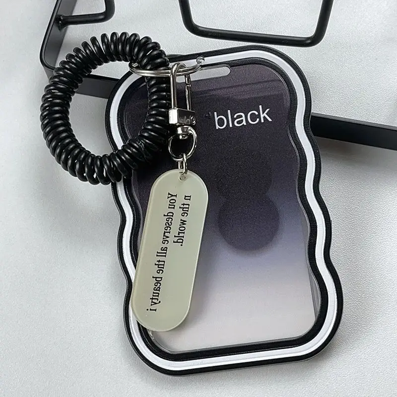 2D Transparent Gradient Wave Card Holder, Cute Photo‑Card / ID Bus Pass Case with Charms & Bracelet, Holiday Gift