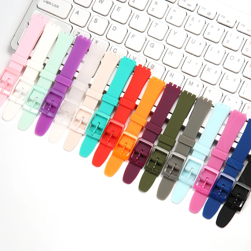 12mm Multicolour Silicone band Waterproof Sports Strap Suitable For SWATCH  Women Kids Bracelet Watch Accessories