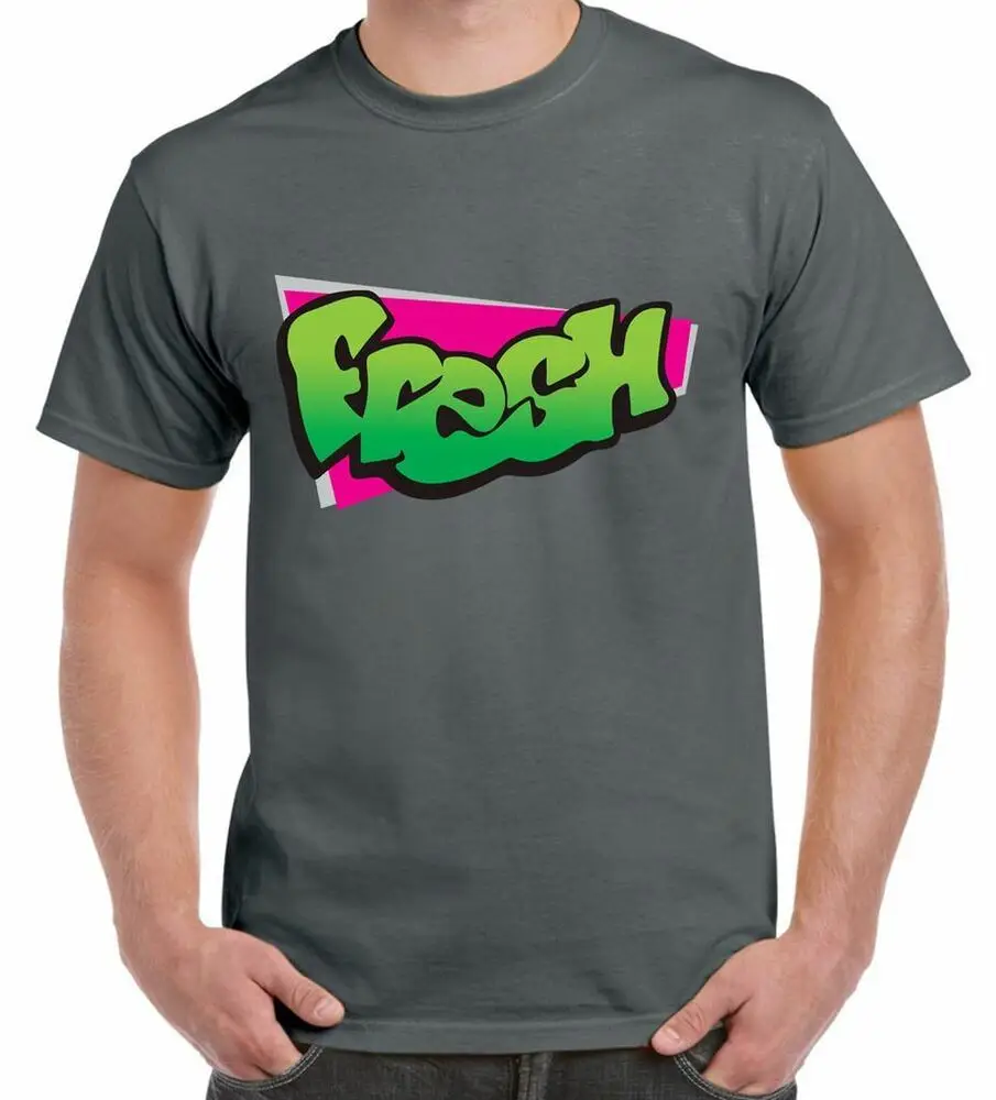 Fresh 1990s Hip Hop Graffiti Men's T-Shirt - Hipster Prince Bel-Air Casual O-Neck Tee Shirts Streetwear