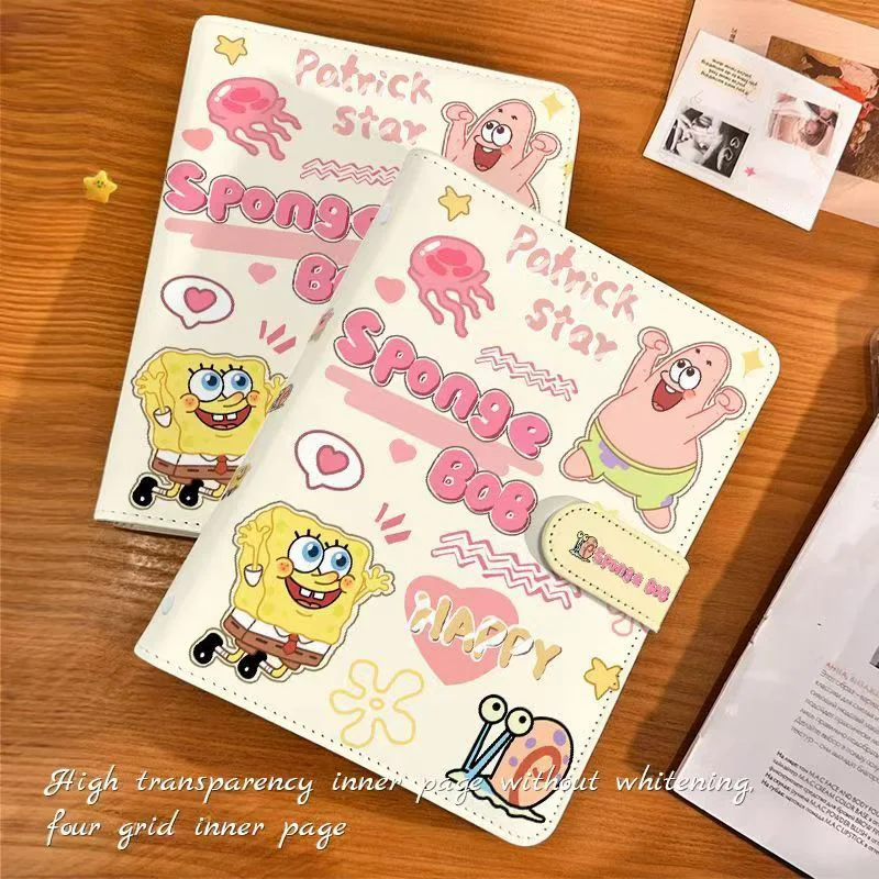 SpongeBob SquarePants Anime Collection Card Book 320pcs Large Capacity 4-grid Magnetic PU Leather Card Album Card Binder Holder