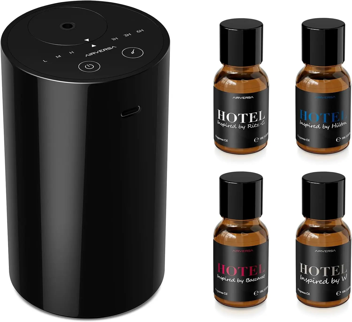 

Waterless Essential Oil Diffuser Kit with 4 Hotel Scent Oils, Battery Operated Portable for Home Car Office
