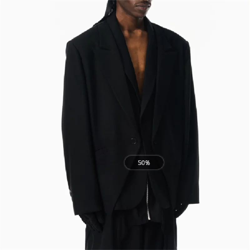 2025 new autumn and winter loose casual suit high-quality fake two-piece fashionable men's custom-sized jacket