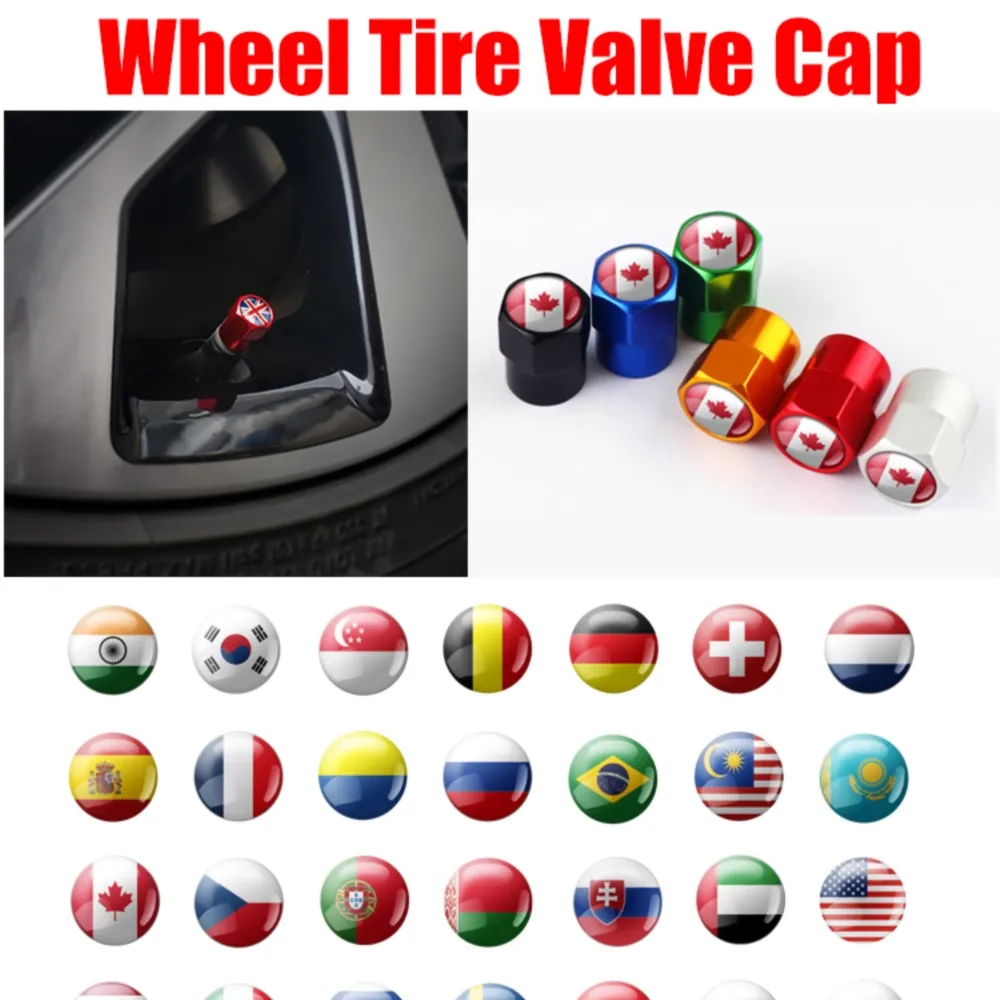 

4pc Metal National Badges Car Wheel Tire Valve Caps Cover For France Japan UK Canada Ukraine Germany Poland Russia America Italy