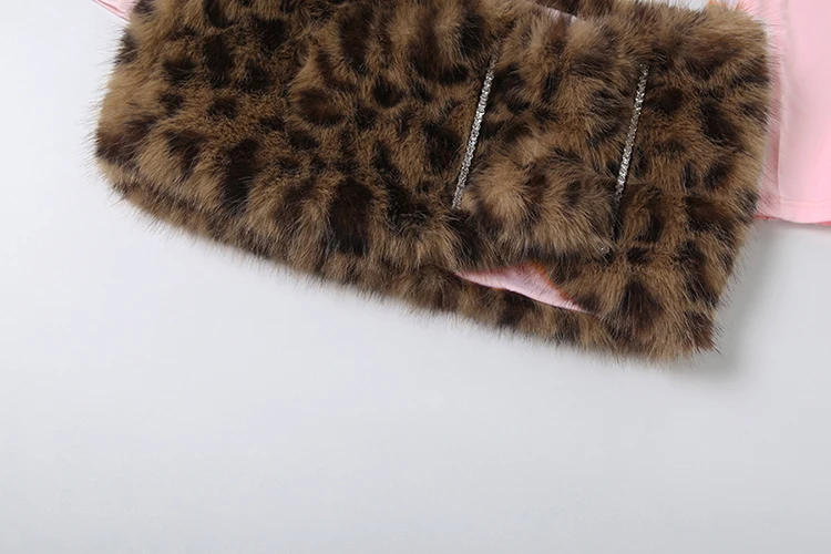 Nibber 2-teiliges Set für Damen, Leopardenmuster, pelziges Patchwork, Slash-Ausschnitt, volle Ärmel, T-Shirts + Miniröcke mit Strass-Dekoration, modische Anzüge – Detail 11