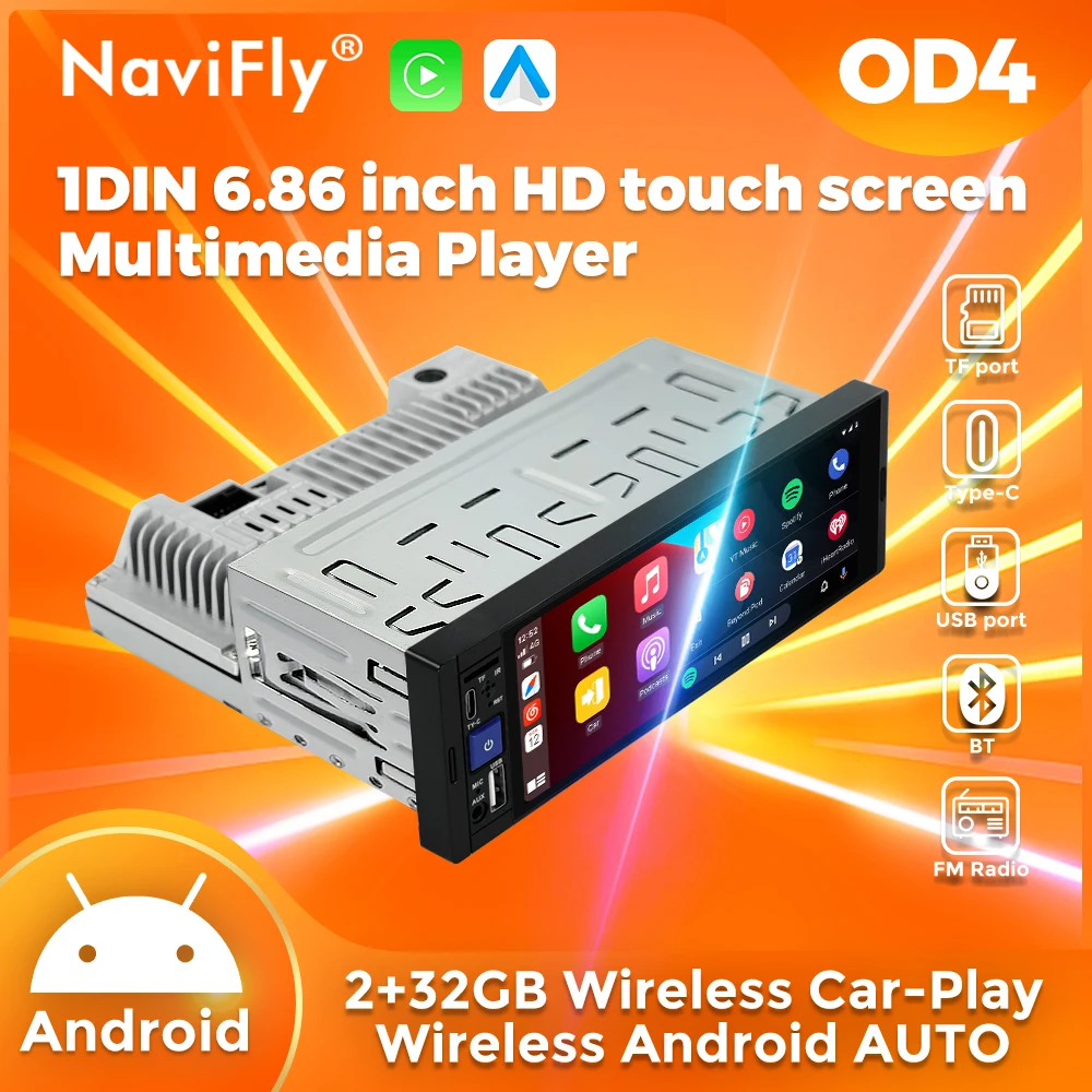 

NAVIFLY Car FM Radio Universal Multimedia Player Wireless Carplay Android Auto BT AUX For Mazda VW Citroen Peugeot Renault Volvo