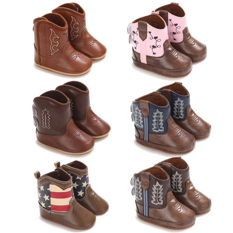 Baby Shoes Western Denim Midsole Boots Winter Autumn Infant Boys Girls PU Printing Soft Bottom Anti Slip Casual Walking Shoes