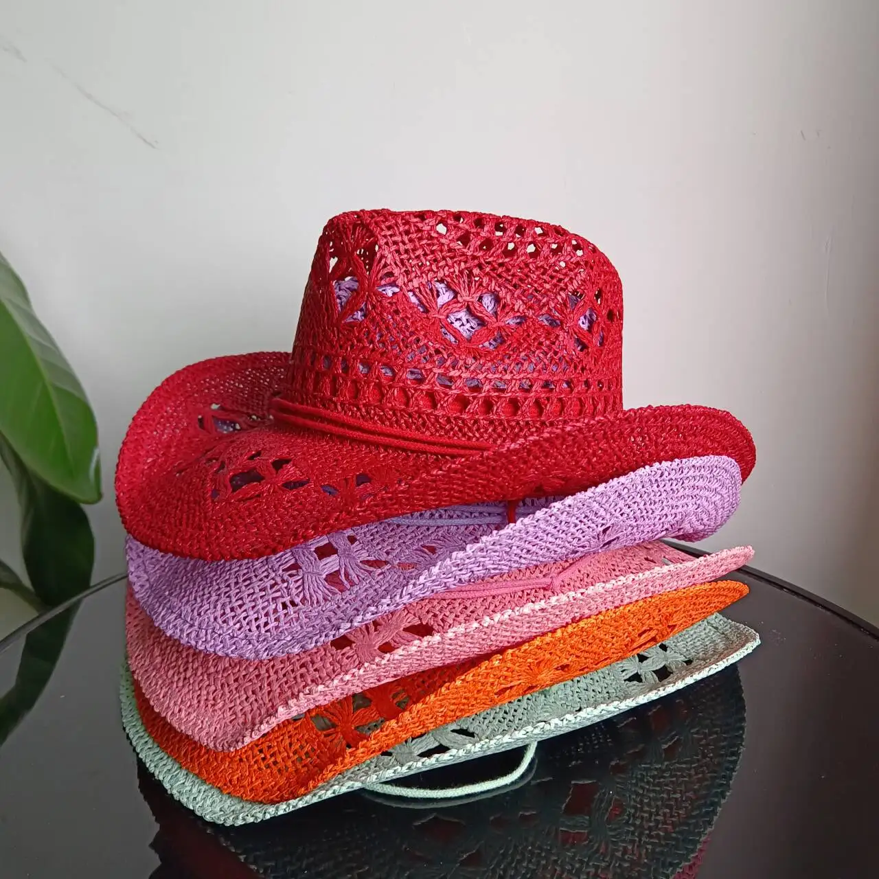 

2026Melesh Western Cowboy Hat Summer Women's Straw Cowboy Hat Panama Curled Wide Brim Sun Protection Beach Western Cowboy Hat