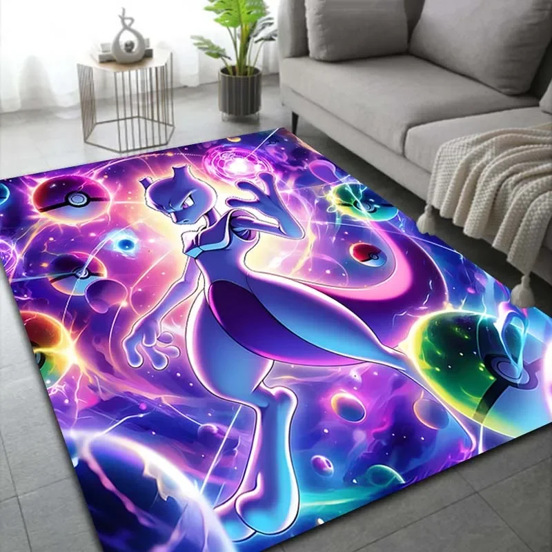 15 Sizes Japanese Pokemon Mewtwo Cool Cartoon Large Area Rug Carpet for Living Room Children Bedroom Sofa Doormat Floor Mat Gift