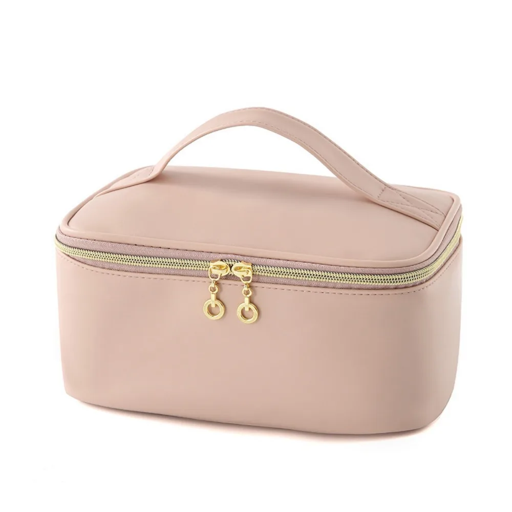 Portable Large Capacity PU Makeup Bag Waterproof PU Cosmetic Bag With Handle Divider Handheld Women Toiletry Bag Women