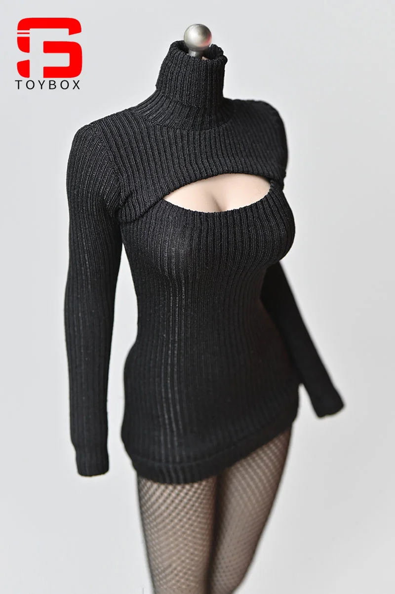 1/6 Kobieta Żołnierz Sweter Slim Elastic High Neck Knit Pullover Sexy Open Chest Tops Mini Sweter Sukienka dla 12-calowej figurki akcji