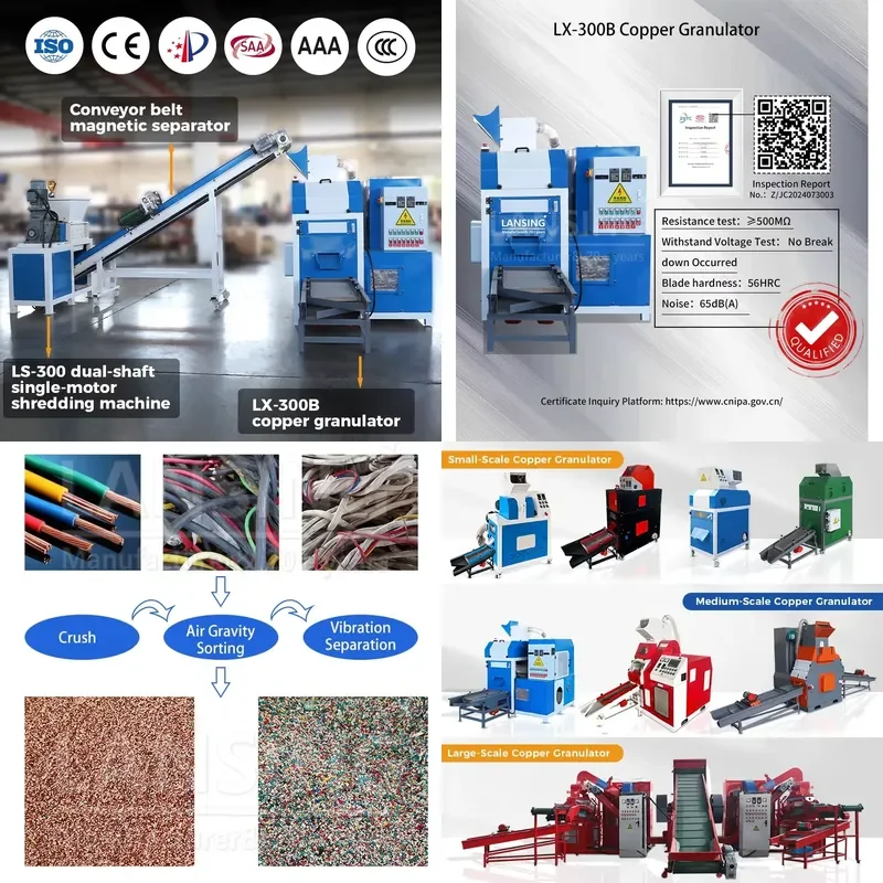Industrial Machinery LX-300B Copper Granulator with Shredder Compatibility, Small Cable Recycling Line Cost-Effective