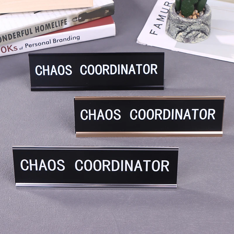 

Office Decor Funny Desk Sign, Metal Name Plate Position Card Chaos Coordinator for Women Work Supplies