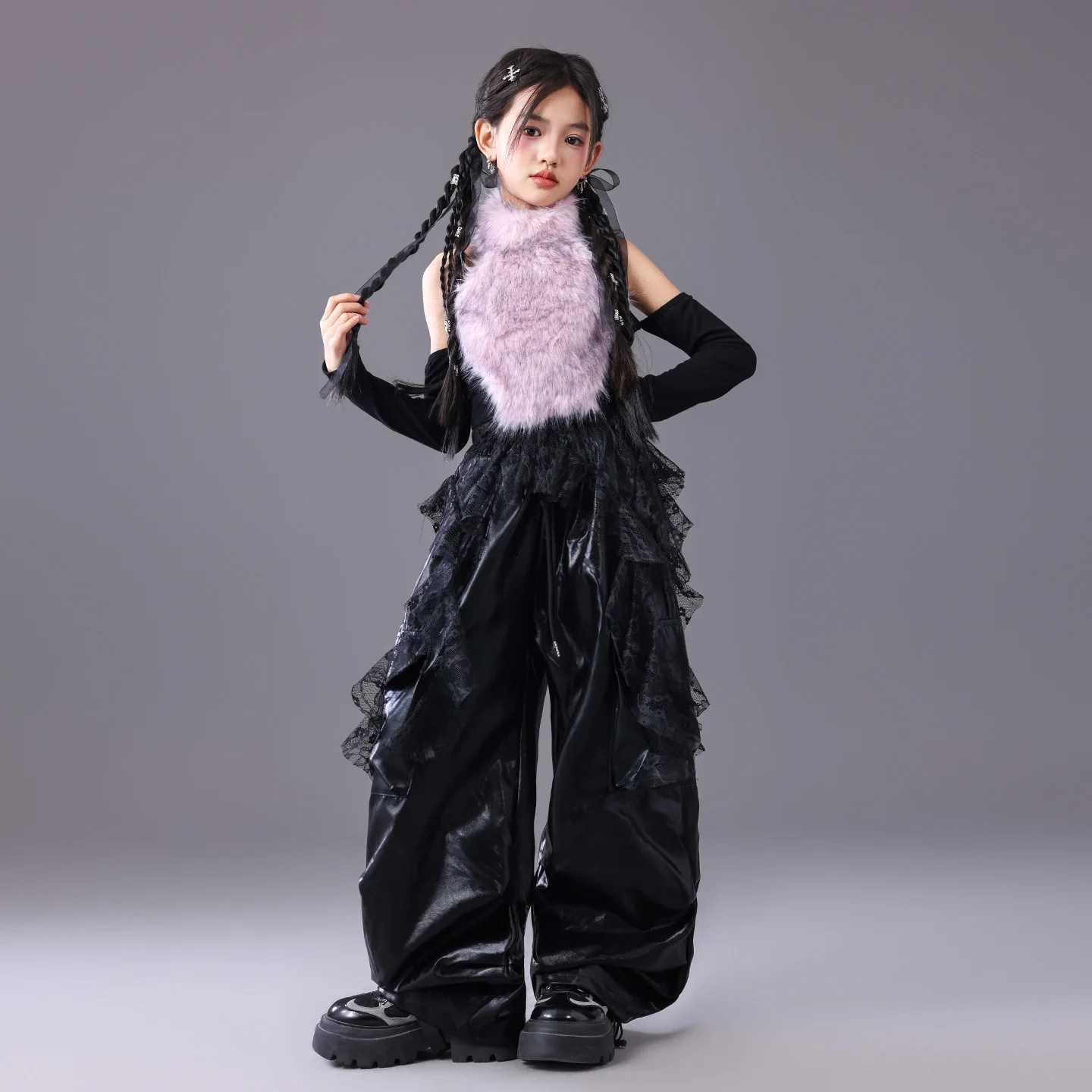 Kpop المرحلة الزي فتاة عرض الجاز ملابس الأداء رقيق المحاصيل الأعلى السراويل السوداء موضة الشارع الشهير طفل الشارع ملابس الرقص 3111 #4