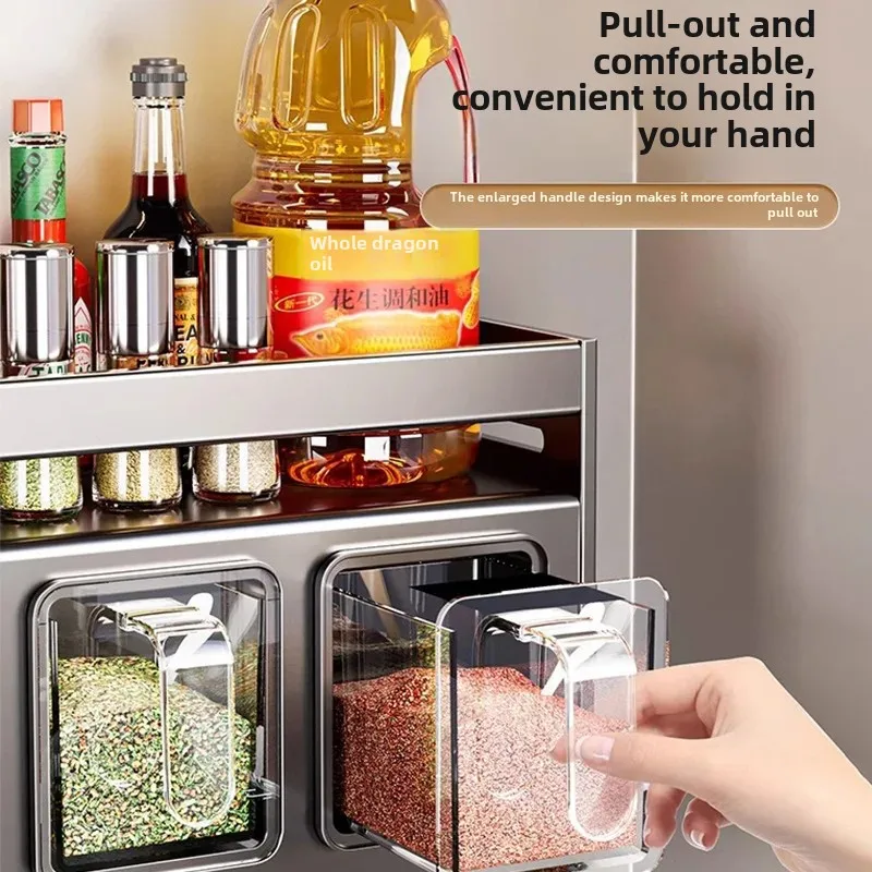 Punch-Free Kitchen Condiment Storage Rack Multi-Functional Home Condiment Box Jar Organizer Space-Saving Kitchen Shelf