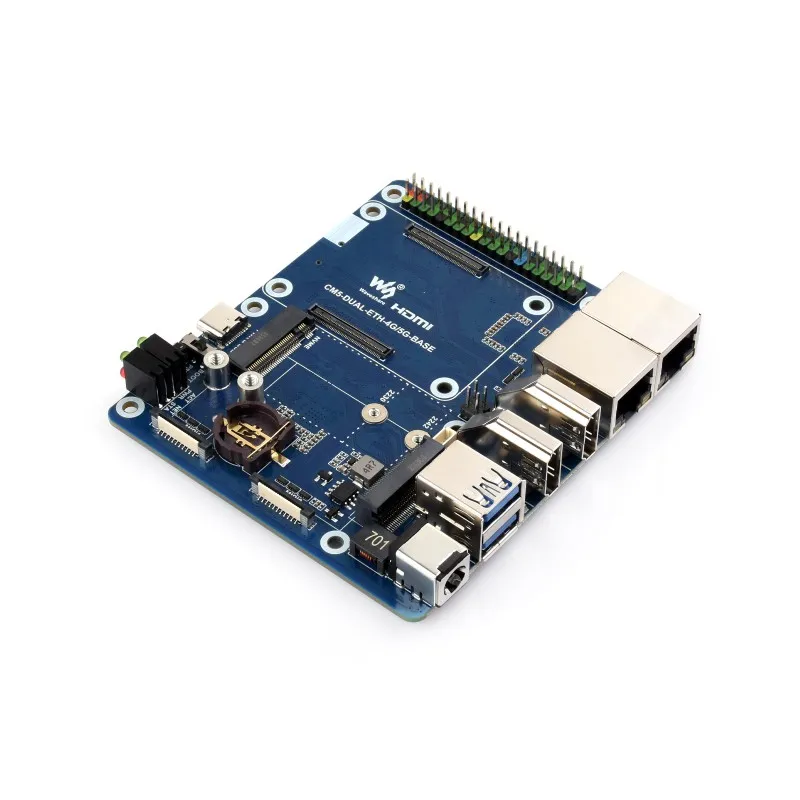 Dual Ethernet Base Board For Raspberry Pi CM5, Supports 4G / 5G Module, Dual 4K Display Outputs And Dual MIPI Interfaces