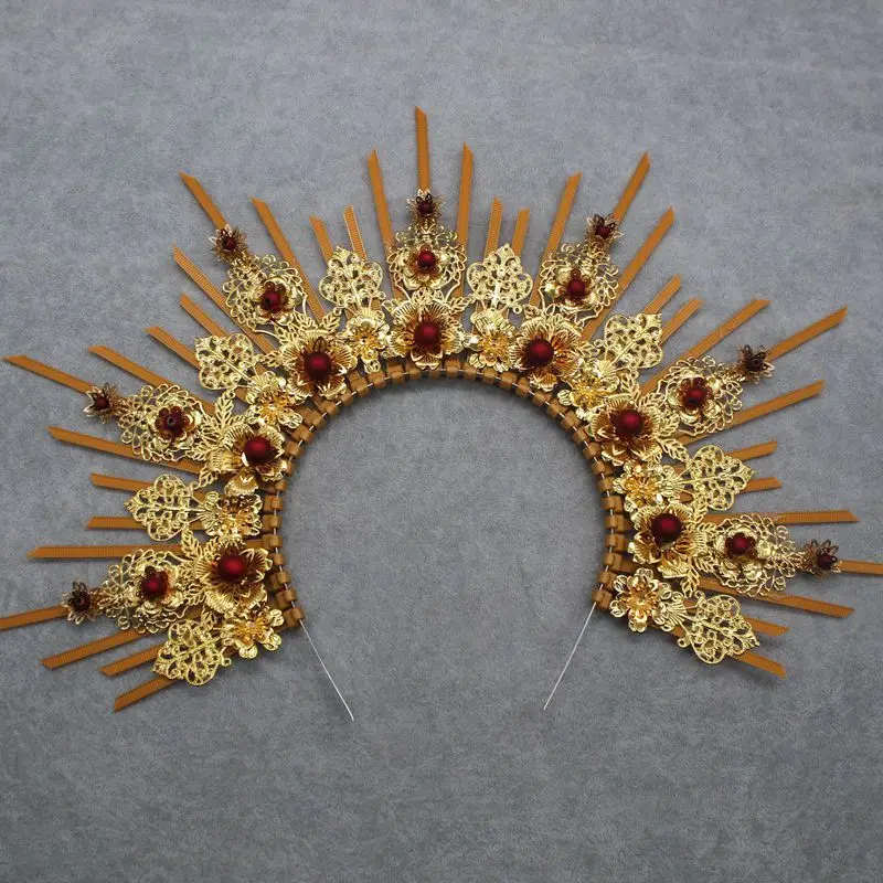 Sun Goddess Baroque Halo Headpiece Gothic Lolita Tiara Crown Headwear Accessories Headband Vintage Halloween Decor