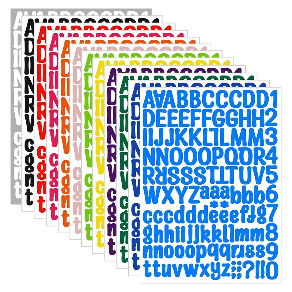 ABZT Vinyl Letter Stickers - 1512 Multicolor Alphabet Stickers for Scrapbooking, Mailbox Numbers, 1 Inch Tall, 12 Sheets