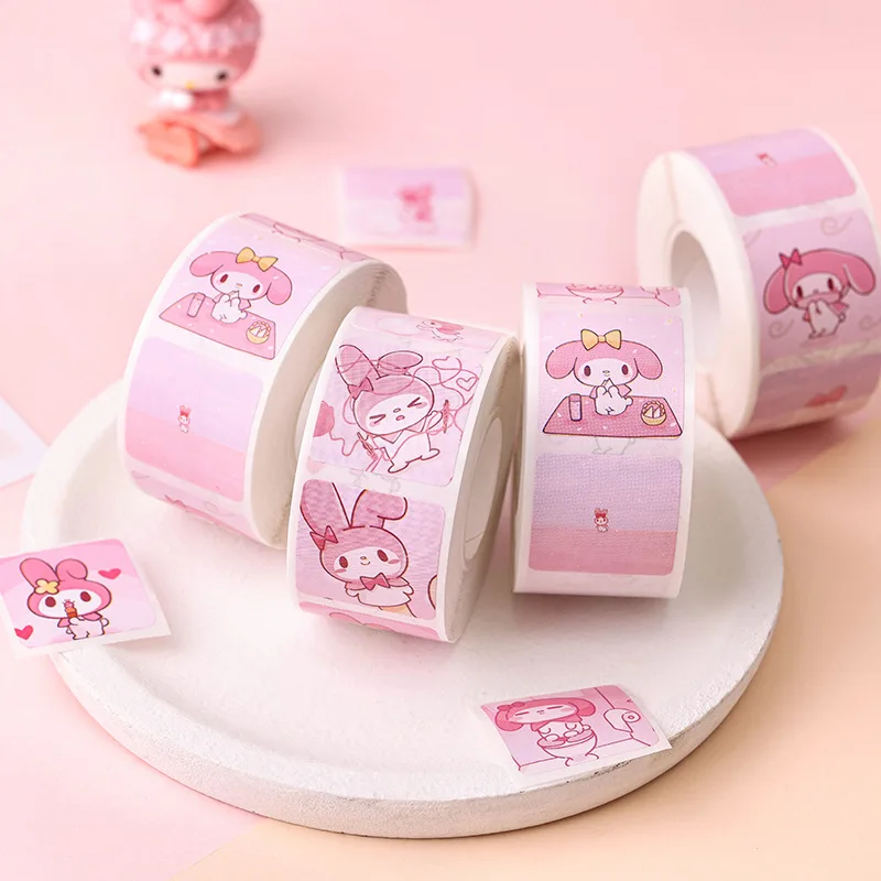 500Pcs/Rolls Kawaii Sanrio Stationery Sticker My Melody Round Seal Stickers Hello Kitty Kuromi Pachacco Children Reward Sticker