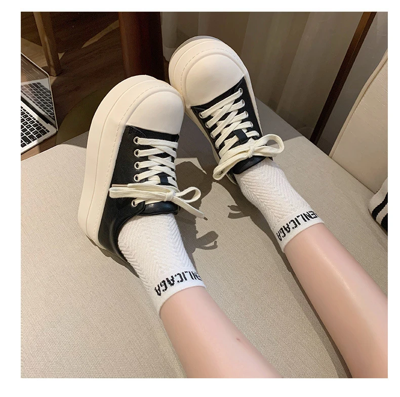 Neue schwarze klobige Plateauschuhe für Damen, Schnür-Sneaker aus Kunstleder, höhenvergrößernde Turnschuhe für Teenager-Mädchen, Damenschuhe für alle Jahreszeiten – Detail 30