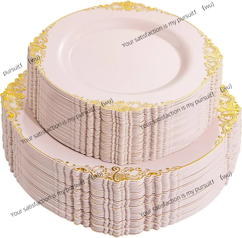 

50 pink plastic dinner plates, for outdoor use, including 7.5-inch dessert plates and 10.25-inch wedding and party plates