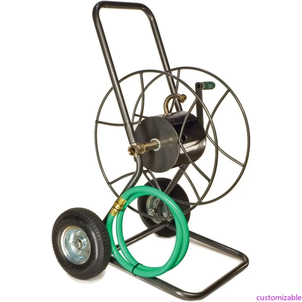 

Heavy-Duty 200-Foot Metal Hose Reel Cart with Wheels for Outdoor Use: Ideal for Gardens, Lawns, and More - IHT-2EZ