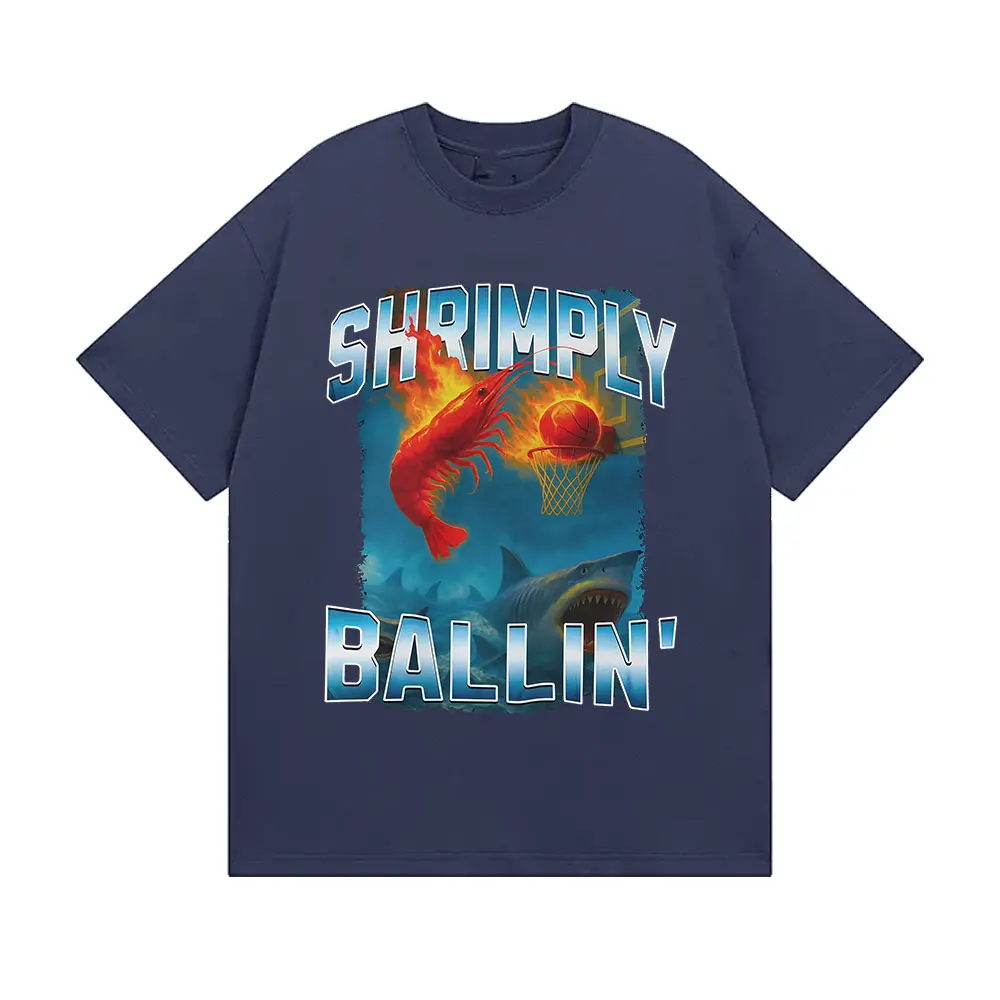 Funny Shrimp Basketball Meme T-shirt Men Women Humor Shrimply Ballin Short Sleeve T Shirt Fashion Oversized T-shirts