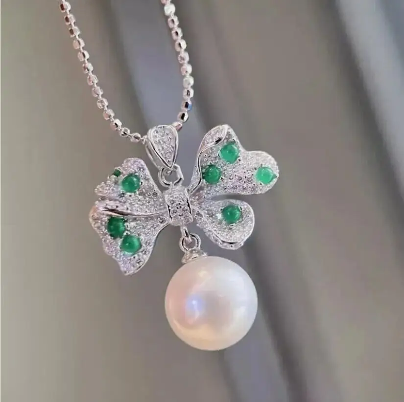 

Designer 10-11mm South Sea White Round pearl Pendant Necklace 18" 925S