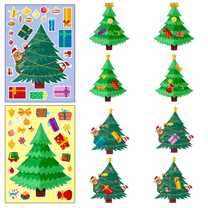 Christmas Tree Stickers for Kids DIY Dress Up Your Own Christmas Gifts Decoration Stickers Xmas Party Games Activities Supplies