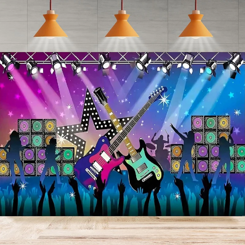 Photography Backdrop Rock Star Toy Set 80s 90s Party Decor Blow up Party Props Musical Instrument Banner Microphone Background