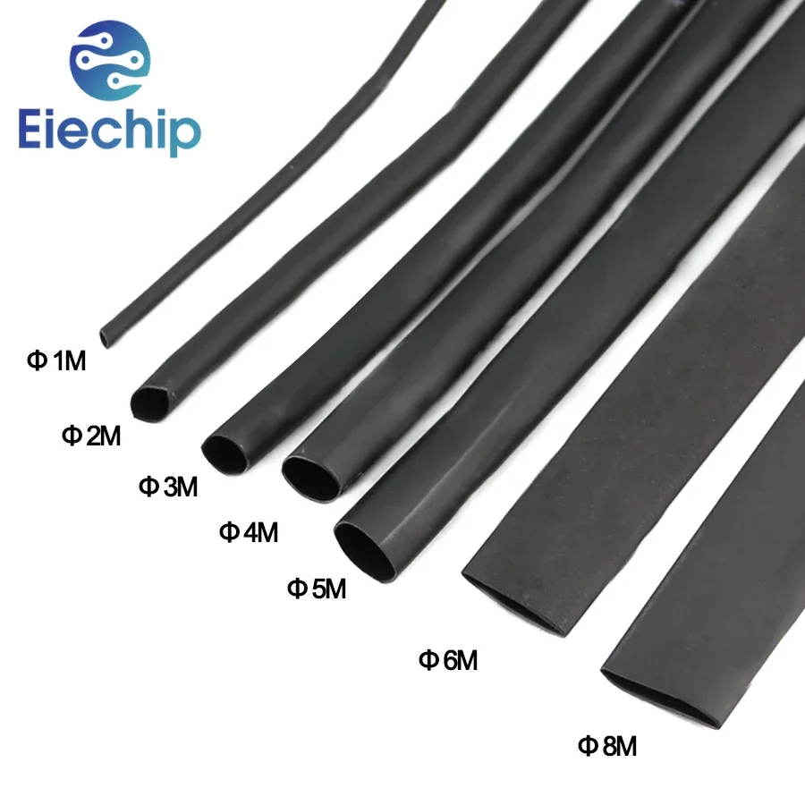8 Meter/set Heat-shrink Tubing 1/2/3/4/5/6/8/10mm 2:1 Black Shrink wrapping Heat Shrink for Cables DIY Connector Wire Kit