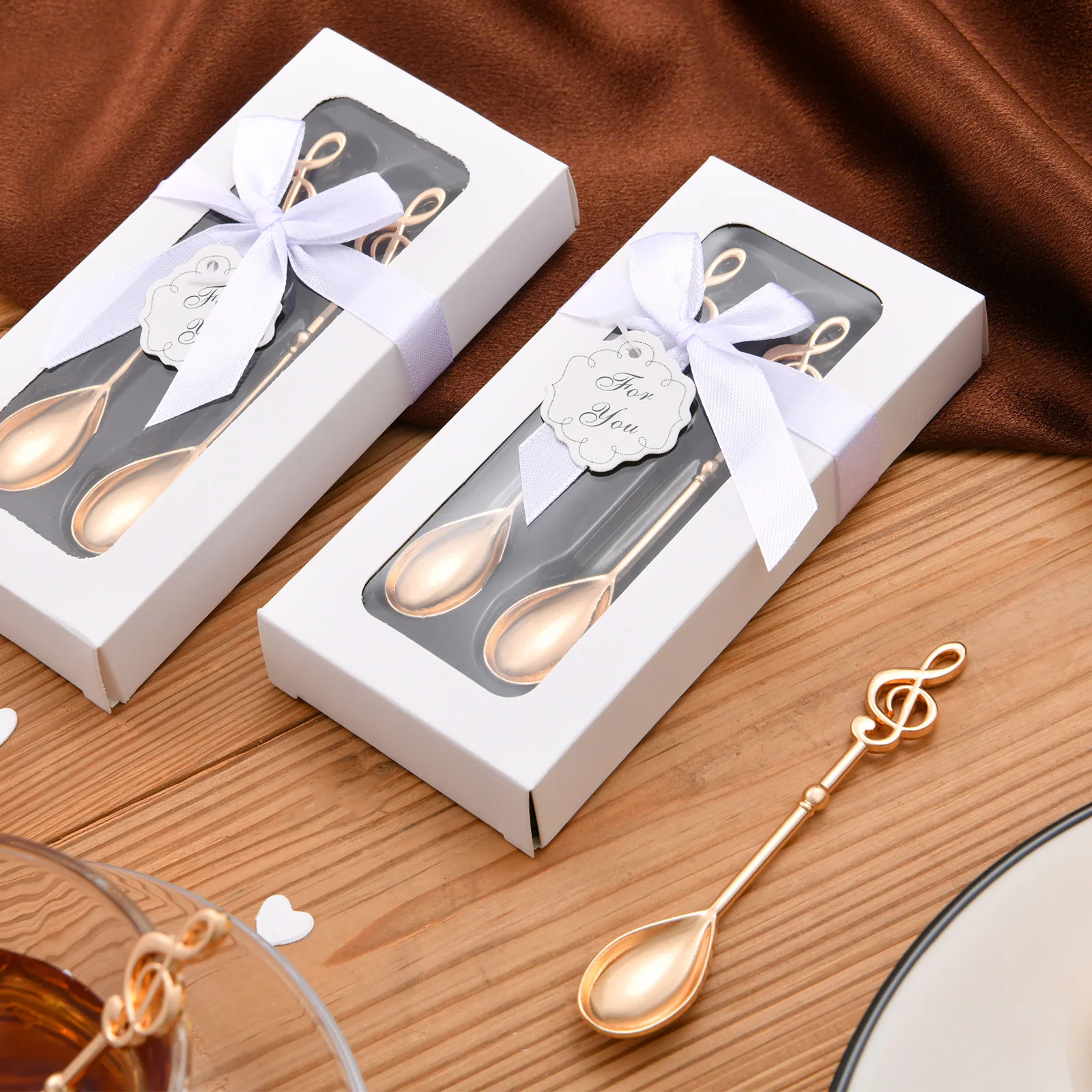 Imagem -02 - Presentes de Casamento de Ouro para Convidados Nota de Música Coração de Amor Colher de Café Tema de Chá Favores de Festa Presentes de Coelho 60 Pcs 30 Caixas