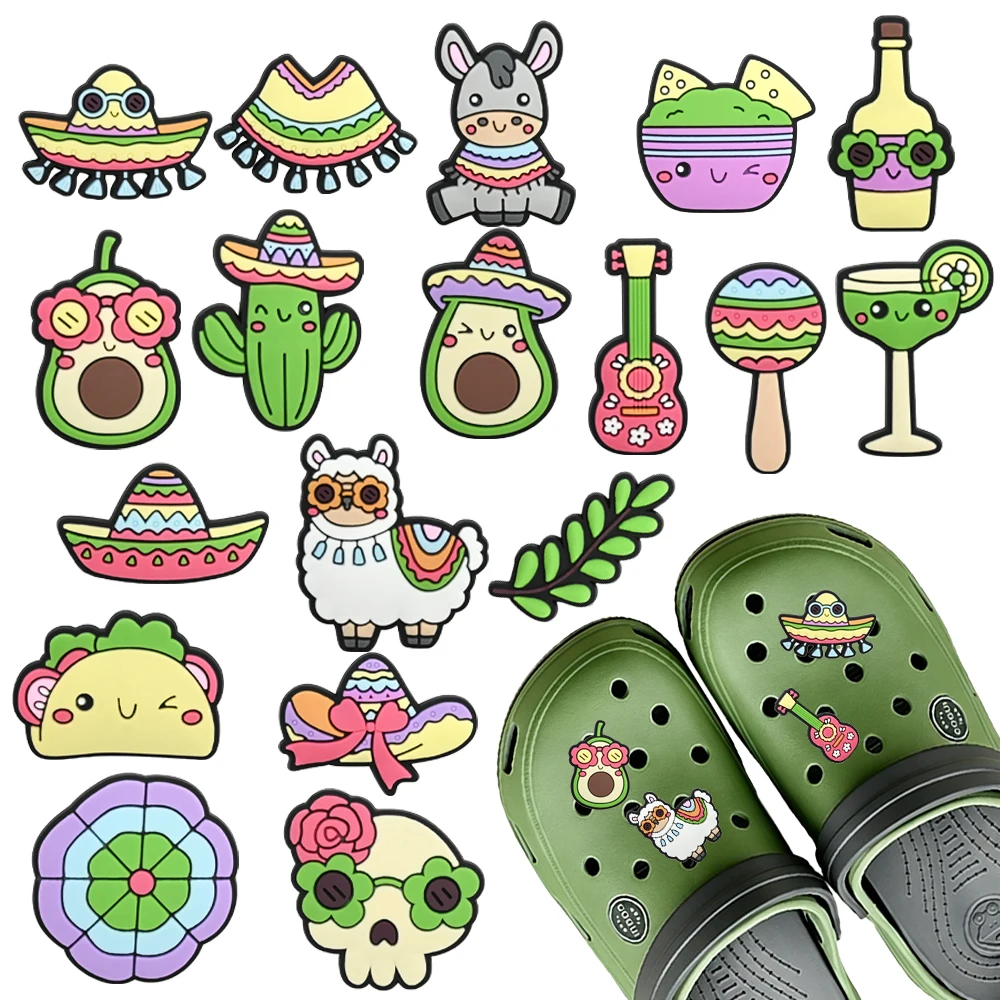 New 1-18pcs Cartoon Mexican Traditional Festivals Series PVC Shoe Accessories DIY Sandal Wristbands Decorations Party Gifts